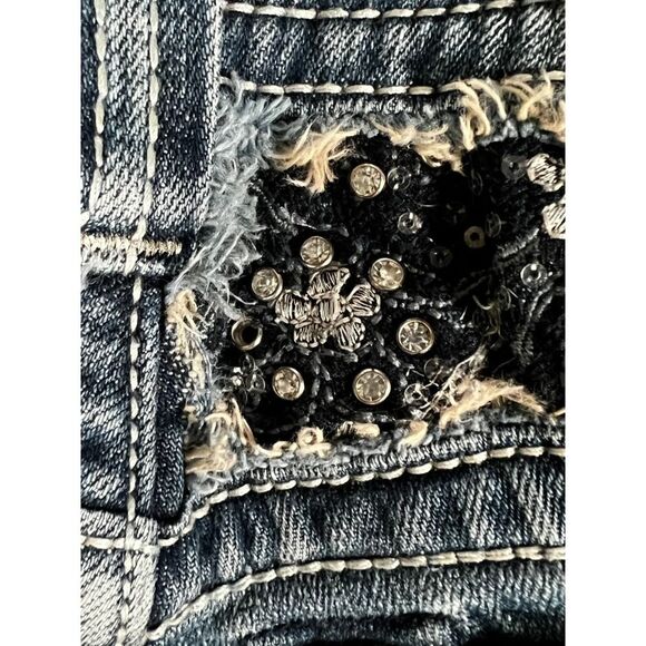 MISS ME BOOTCUT LACE JEWELED EMBROIDERED CONCERT FESTIVAL  PREMIUM DENIM JEANS - Picture 5 of 10